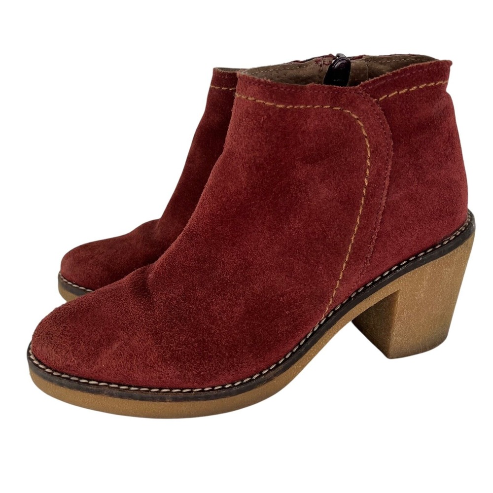 Yokono Ankle Booties Size 37 US 6.5-7 Red Leather Boots Side Zip Made In Spain